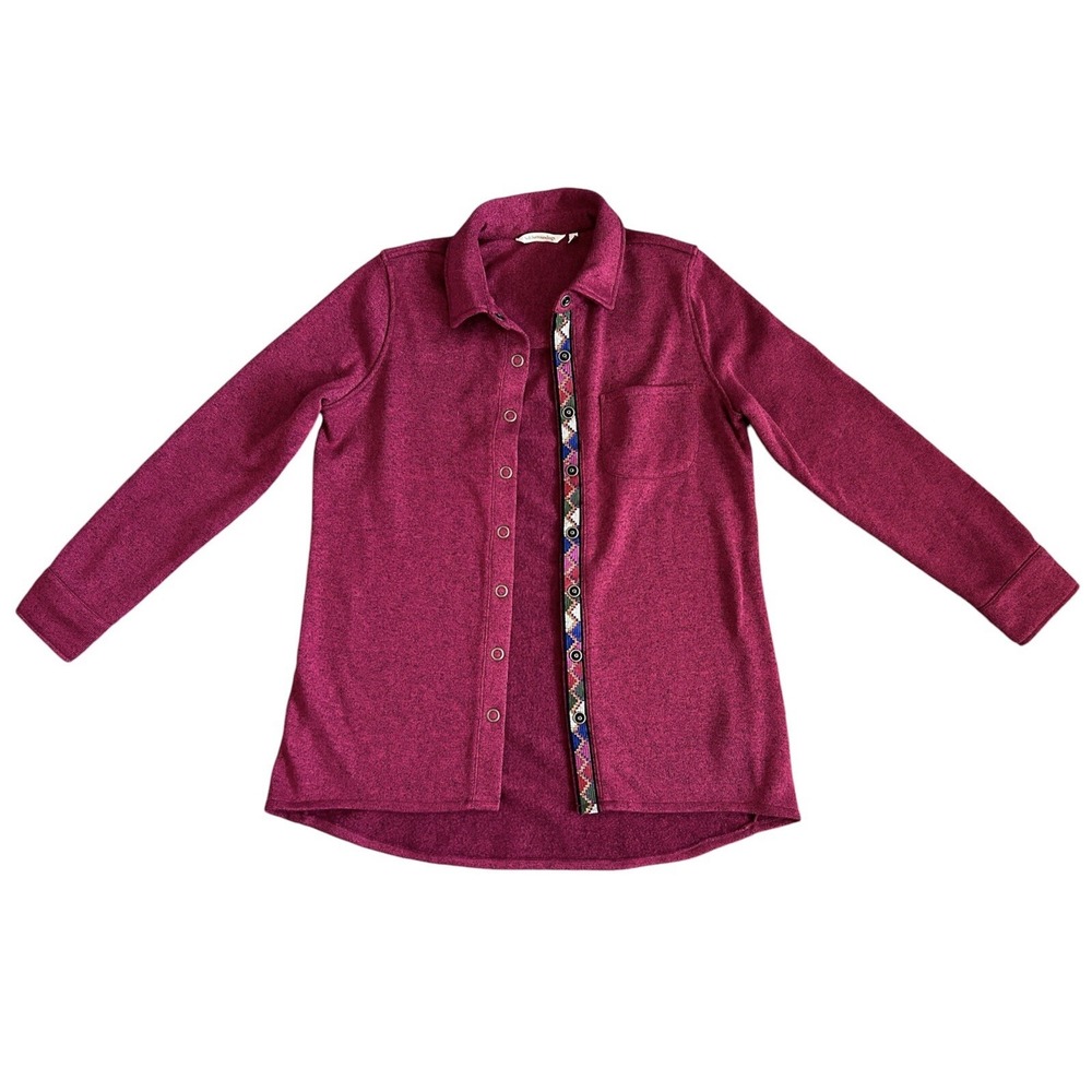 Soft Surroundings Willow Pink Sweater Jacket Fleece Geometric Trim Medium